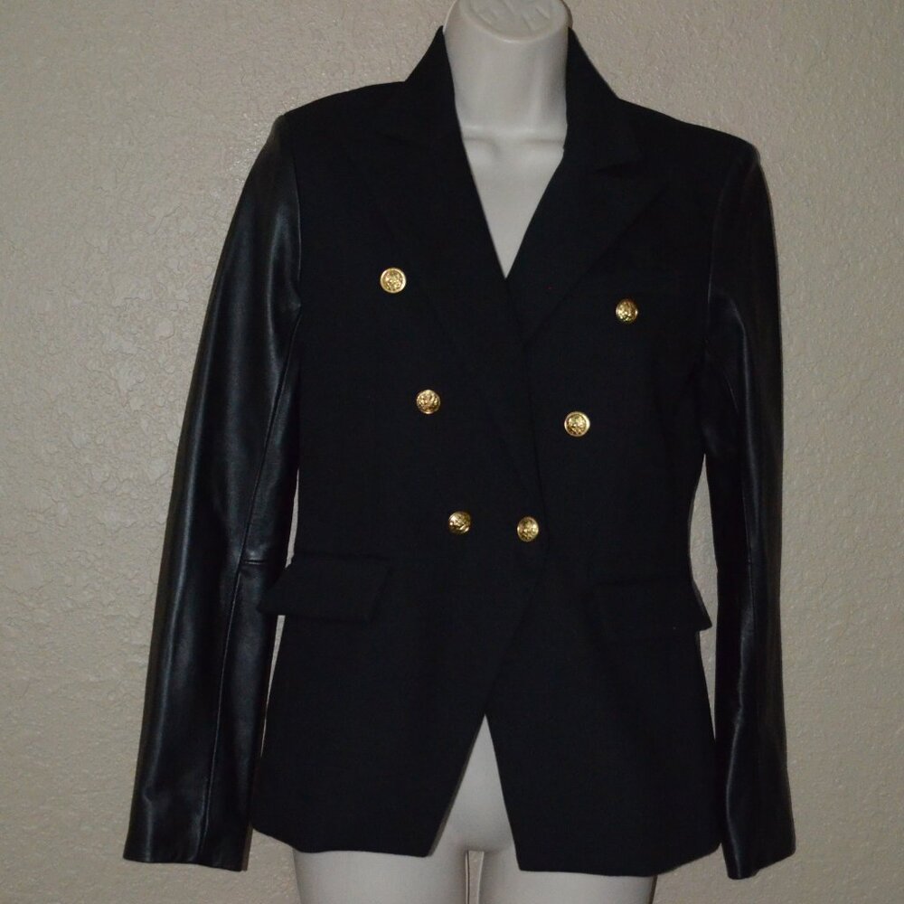 NWOT $447 Sz XS Generation Love Enzo Black Leather Sleeve Blazer - Picture 2 of 7
